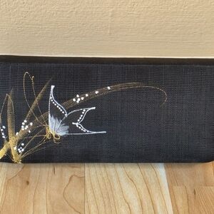 Hand Painted Butterfly Small Black Clutch Wallet Eye Glasses Holder